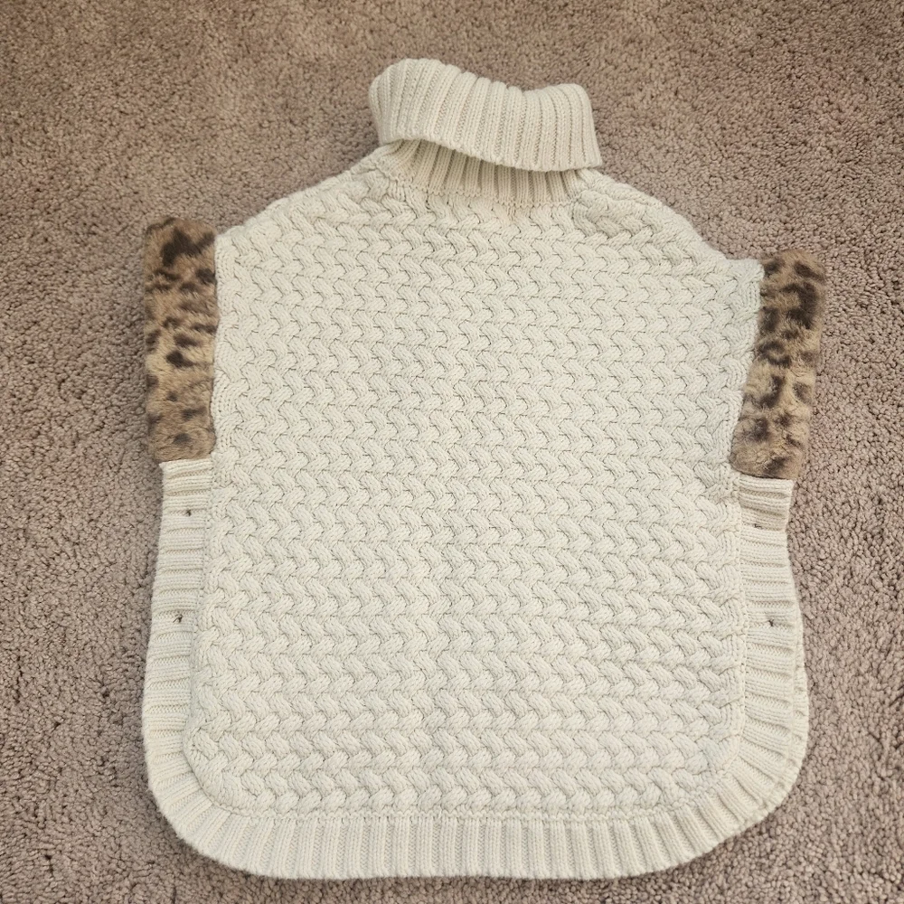Aspen Kids Girls Turtleneck Poncho Cream Sweater Beige Cream Faux Fur Youth 4T